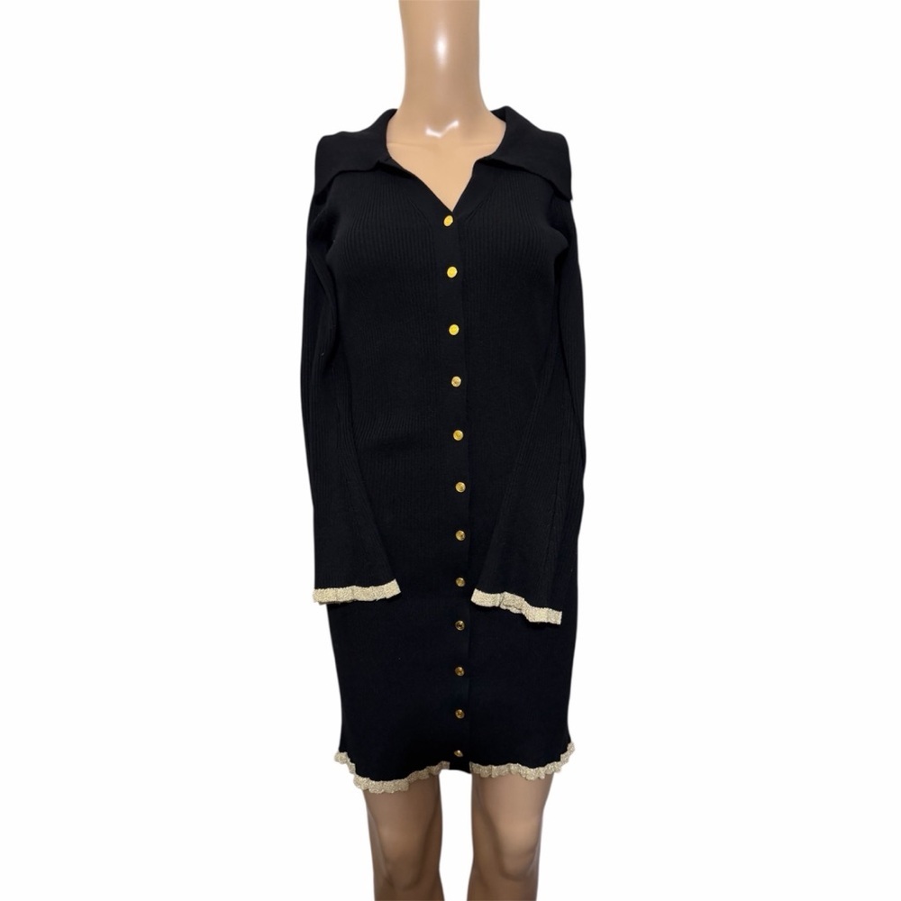 RIHOAS Black ribbed button up dress